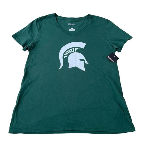 Michigan State Spartans T-Shirt Women’s Size Medium Green V-Neck New - Picture 1 of 5